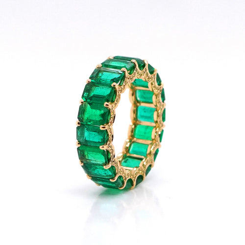 8.18 / 0.47 cts Octagon Emerald with Yellow Diamond Pavée Eternity Ring