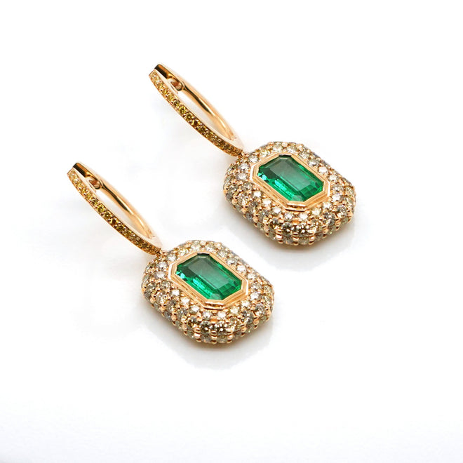  1.34 / 0.85  cts Emerald with Diamond Earrings