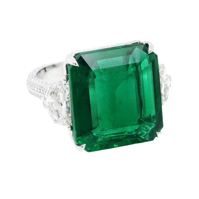 13.627 cts Octagon Emerald with Diamond Ring (ENQUIRE)