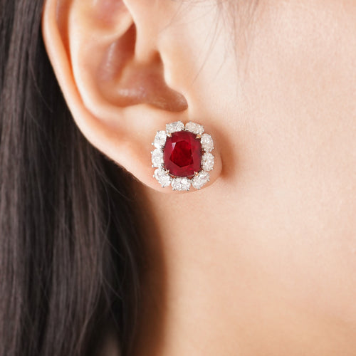 4.838 / 4.693 cts Cushion Ruby with Diamond Earrings (ENQUIRE)