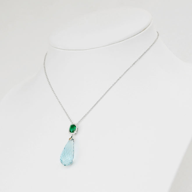 25.62 / 1.30 cts Emerald With Aquamarine Drop Gem Necklace