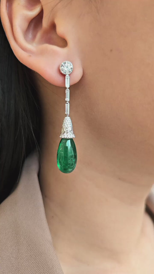 17.01 / 13.59 cts  Emerald with Diamond Earrings